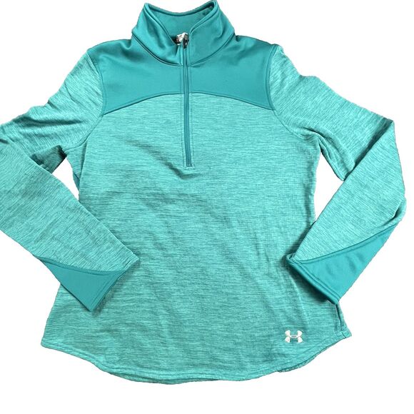 Under Armour Cold Gear Sweatshirt Womens Large Green 1/4 Zip Pullover Winter Lg - Picture 1 of 5